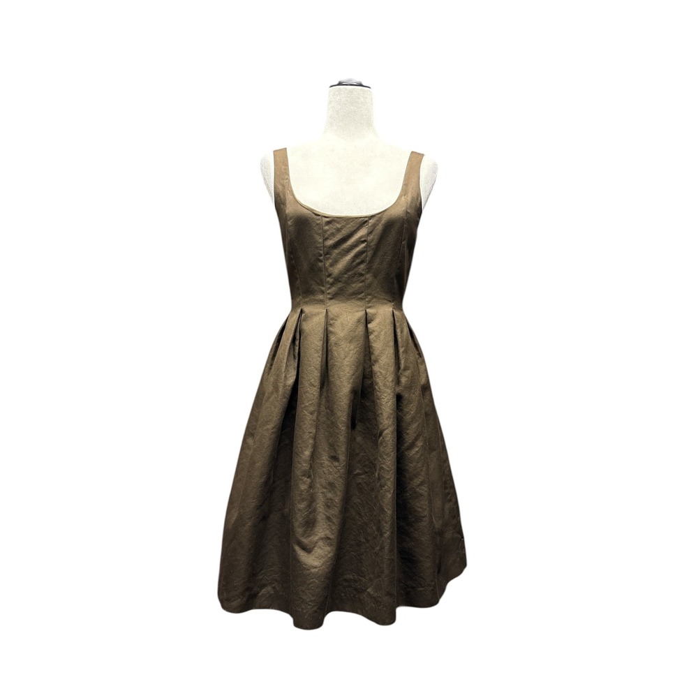J.Crew Brown Cotton Pleated Fit and Flare Scoop Neck Midi Dress Size 4